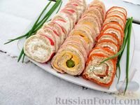 Три праздничных рулета (с красной рыбой, ветчиной и крабовыми палочками)